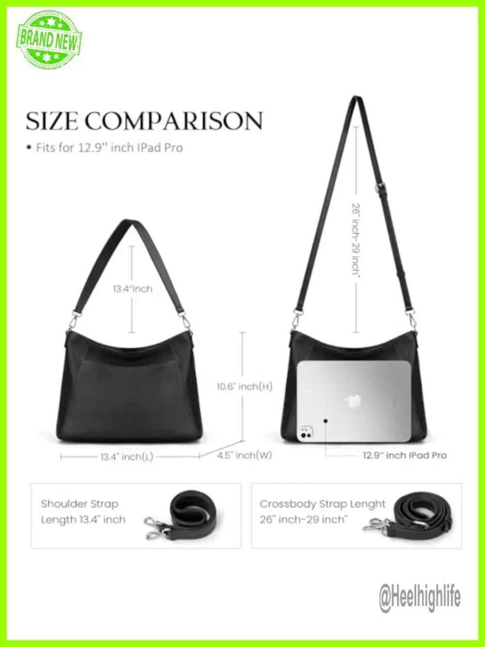 Genuine Leather Hobo Crossbody Bag with 2 Detachable Straps Large Capacity
